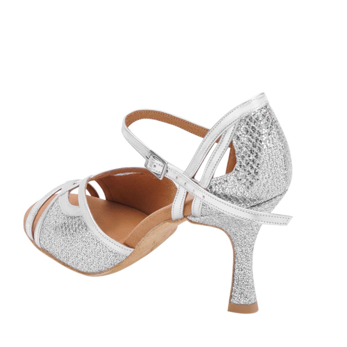 Rummos Damen Tanzschuhe Claire GT9-009 - Obermaterial: GlitterLux/Leder - Farbe: Silber - Weite: Normal - Absatz: 70R Flare - Größe: EUR 33