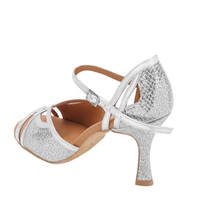 Rummos Damen Tanzschuhe Claire GT9-009 - Obermaterial: GlitterLux/Leder - Farbe: Silber - Weite: Normal - Absatz: 70R Flare - Größe: EUR 38,5