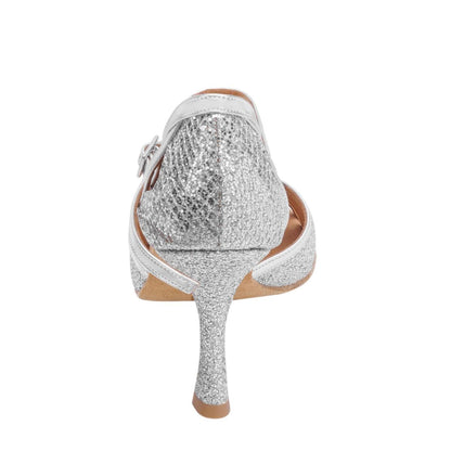 Rummos Damen Tanzschuhe Claire GT9-009 - Obermaterial: GlitterLux/Leder - Farbe: Silber - Weite: Normal - Absatz: 70R Flare - Größe: EUR 34,5