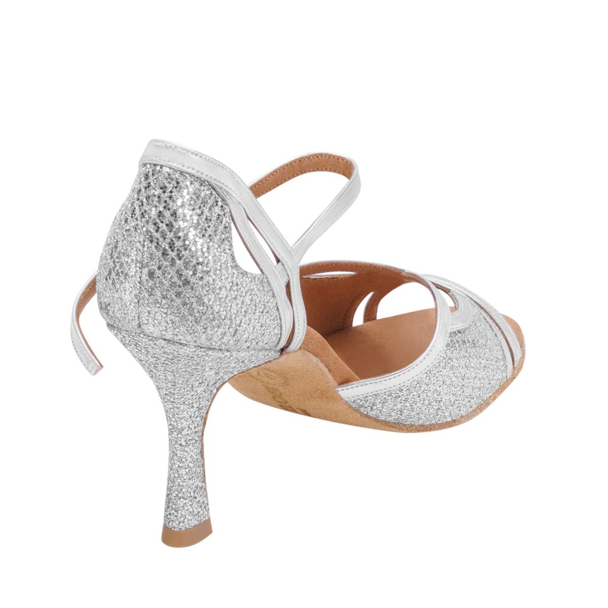 Rummos Damen Tanzschuhe Claire GT9-009 - Obermaterial: GlitterLux/Leder - Farbe: Silber - Weite: Normal - Absatz: 70R Flare - Größe: EUR 33,5