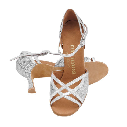 Rummos Damen Tanzschuhe Claire GT9-009 - Obermaterial: GlitterLux/Leder - Farbe: Silber - Weite: Normal - Absatz: 70R Flare - Größe: EUR 36