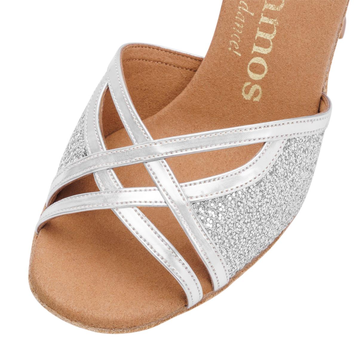 Rummos Damen Tanzschuhe Claire GT9-009 - Obermaterial: GlitterLux/Leder - Farbe: Silber - Weite: Normal - Absatz: 70R Flare - Größe: EUR 35,5