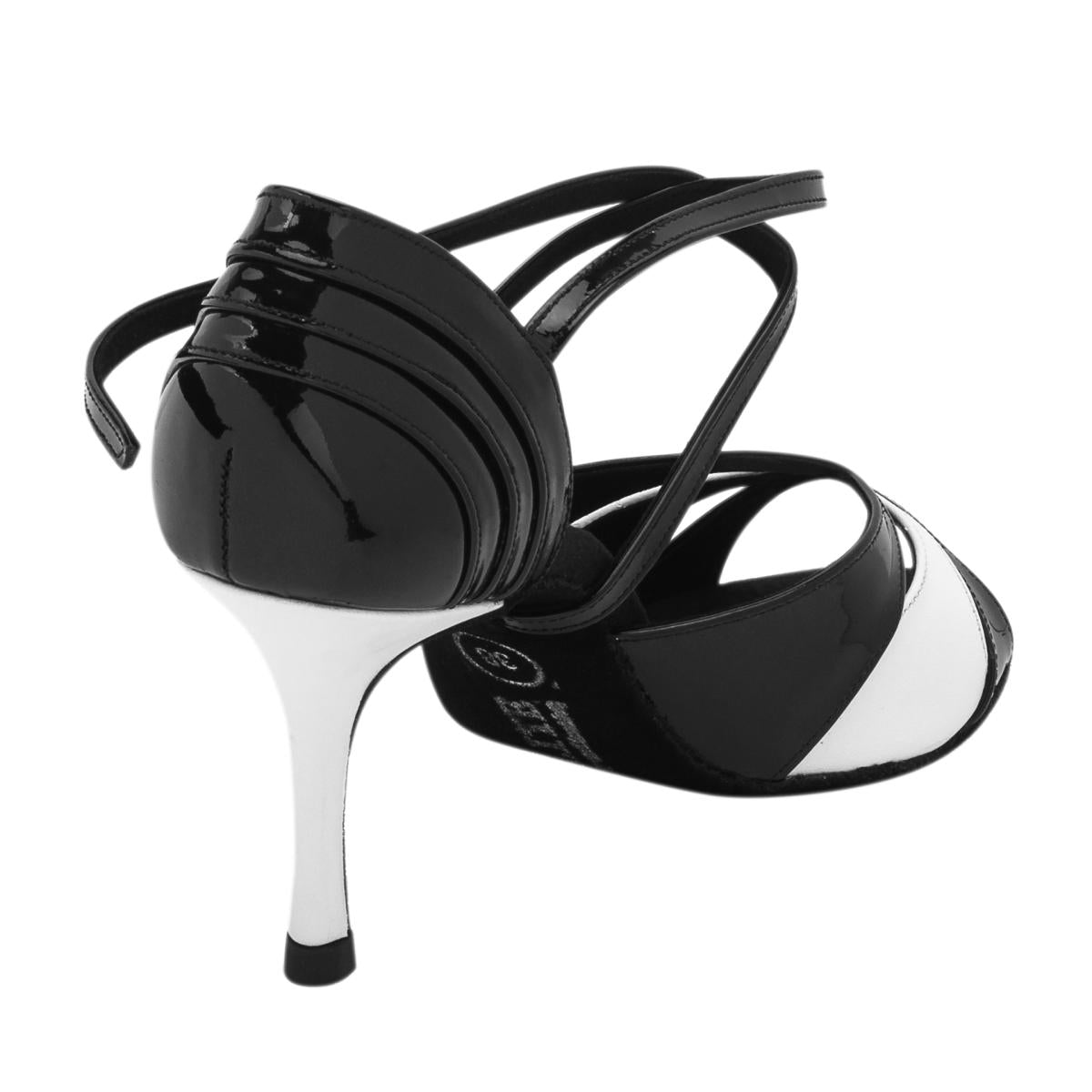 Rummos Damen Tanzschuhe Elite Paloma 035/004 - Obermaterial: Leder/Lackleder - Farbe: Schwarz/Weiß - Weite: Normal - Absatz: 80E Stiletto - Größe: EUR 35