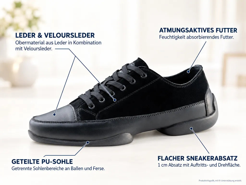 Anna Kern Damen Dance Sneakers 105 – Produktinfografik, mit KI-Unterstützung erstellt.