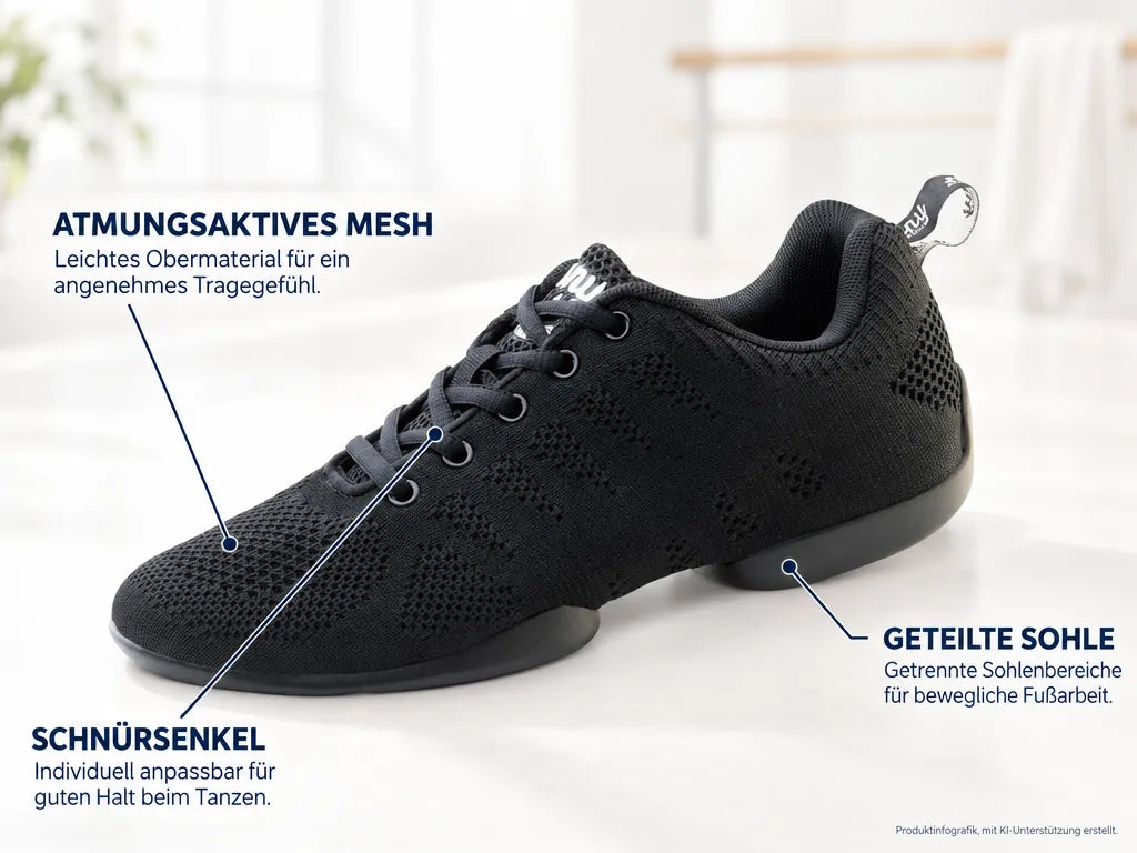 Anna Kern Damen Dance Sneakers 120 Bold – Produktinfografik, mit KI-Unterstützung erstellt.