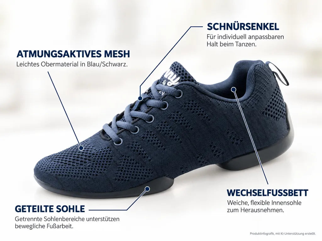 Anna Kern Damen Dance Sneakers 130 Bold – Produktinfografik, mit KI-Unterstützung erstellt.