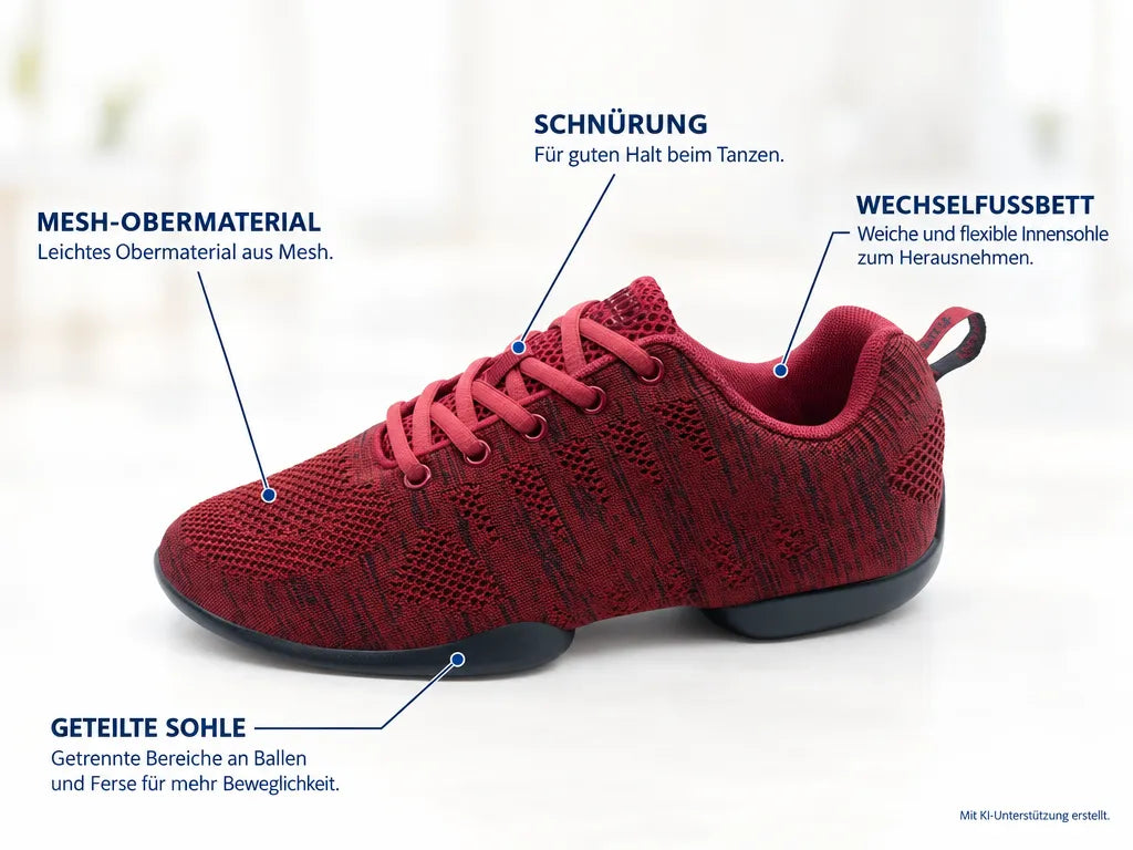 Anna Kern Damen Dance Sneakers 135 Bold – Produktinfografik, mit KI-Unterstützung erstellt.