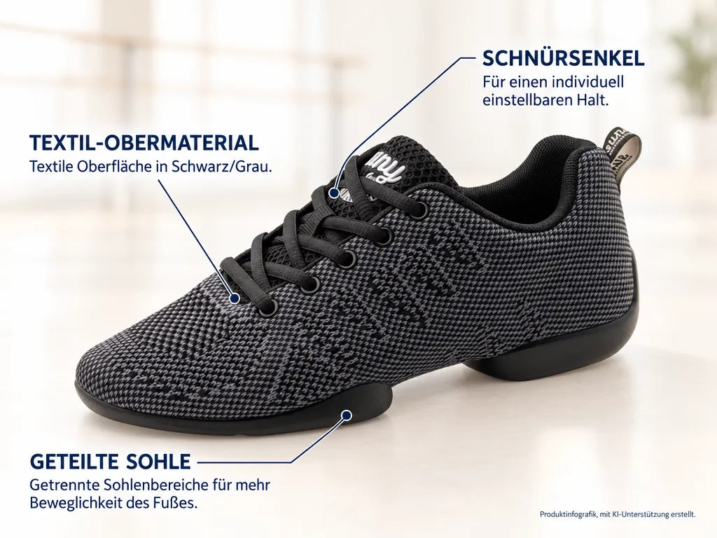 Anna Kern Damen Dance Sneakers 150 Bold – Produktinfografik, mit KI-Unterstützung erstellt.