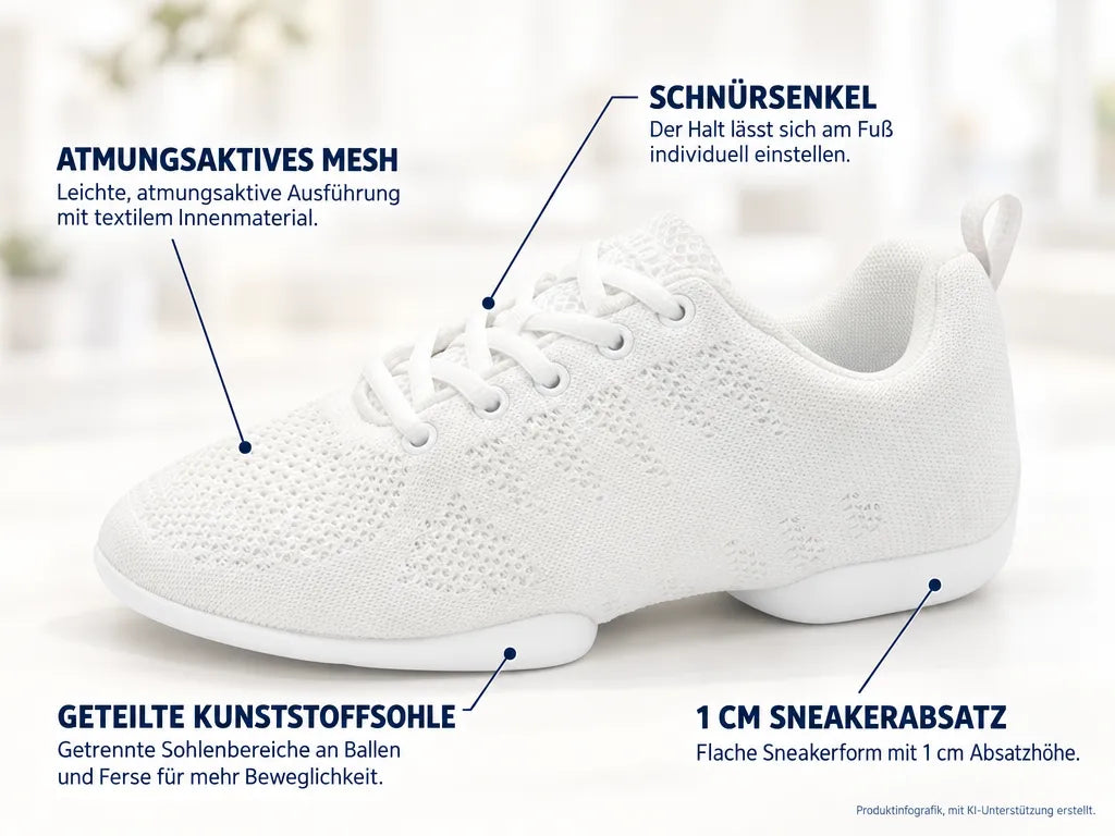 Anna Kern Damen Dance Sneakers 160 Bold – Produktinfografik, mit KI-Unterstützung erstellt.