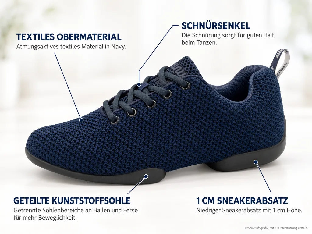 Anna Kern Damen Dance Sneakers 170 Bold – Produktinfografik, mit KI-Unterstützung erstellt.