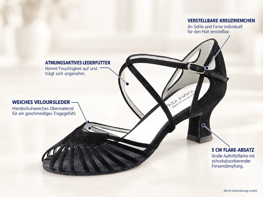 Anna Kern Damen Tanzschuhe 536-50 – Produktinfografik, mit KI-Unterstützung erstellt.