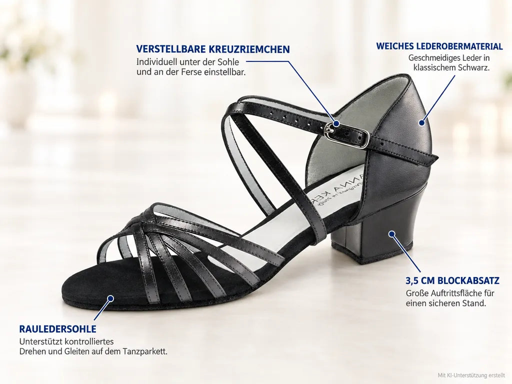 Anna Kern Damen Tanzschuhe 581-35 – Produktinfografik, mit KI-Unterstützung erstellt.