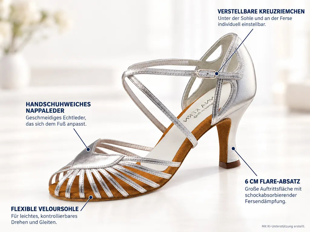 Anna Kern Damen Tanzschuhe 641-60 – Produktinfografik, mit KI-Unterstützung erstellt.