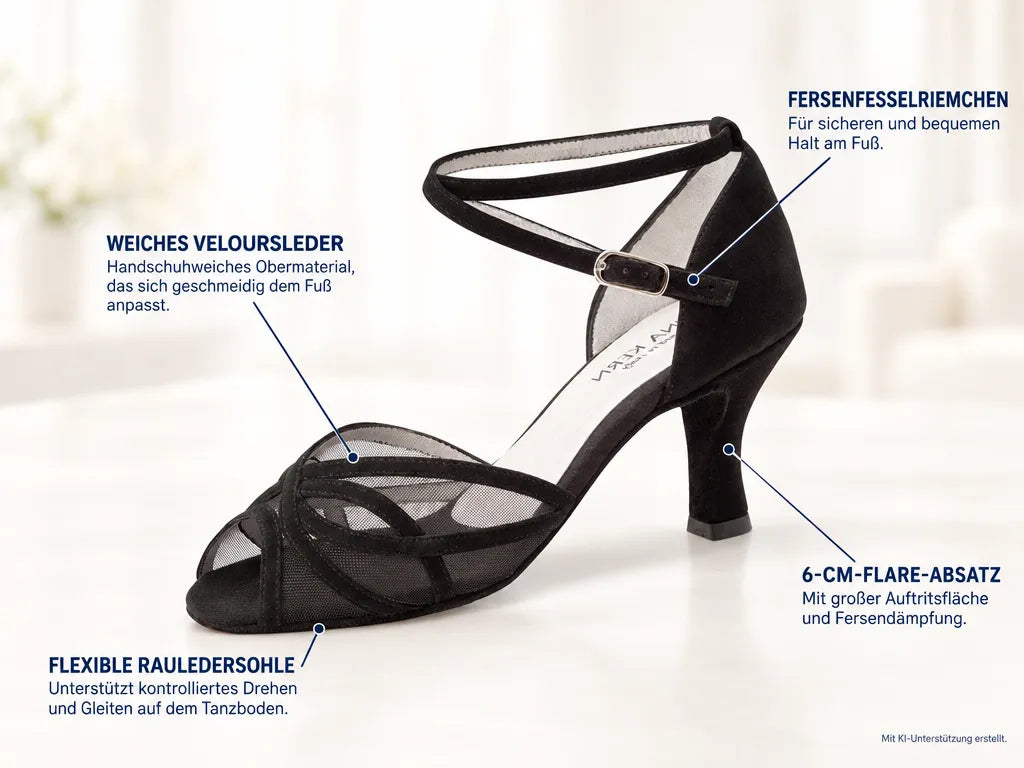 Anna Kern Damen Tanzschuhe 740-60 Schwarz – Produktinfografik, mit KI-Unterstützung erstellt.