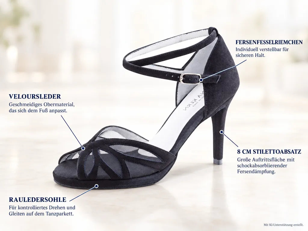 Anna Kern Damen Tanzschuhe 930-80 – Produktinfografik, mit KI-Unterstützung erstellt.