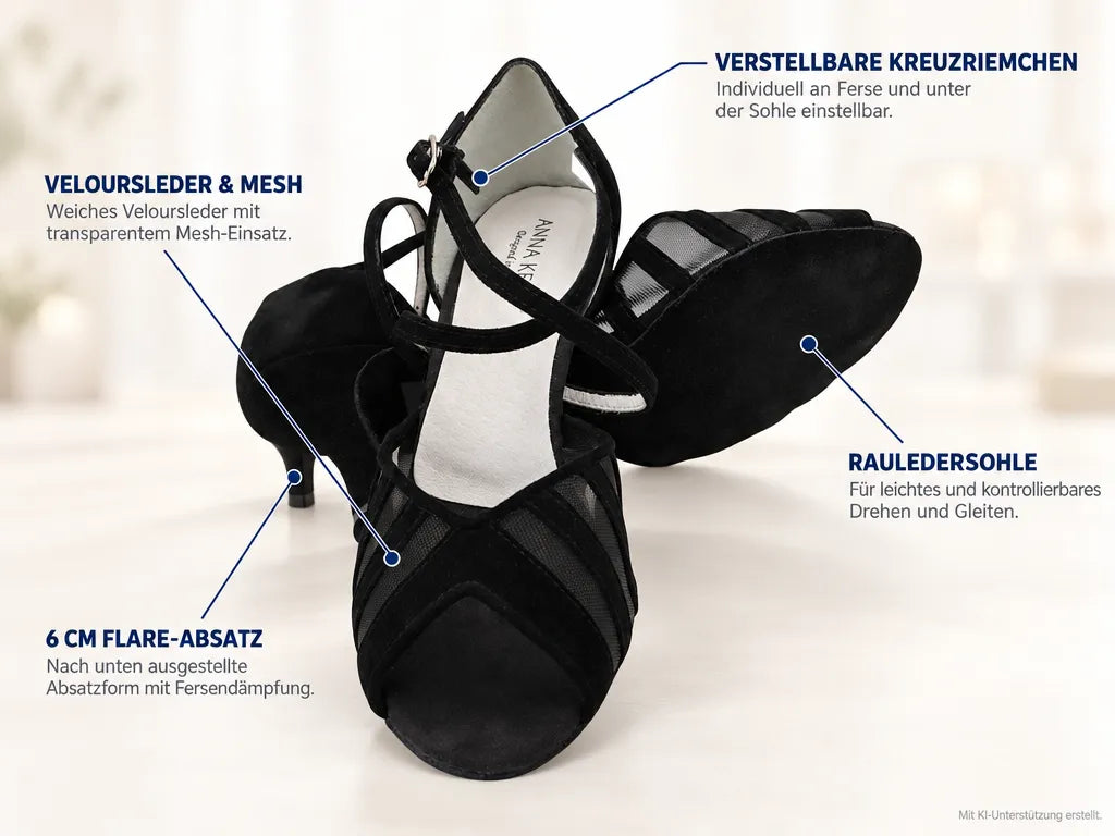 Anna Kern Damen Tanzschuhe Adline 569-60 – Produktinfografik, mit KI-Unterstützung erstellt.