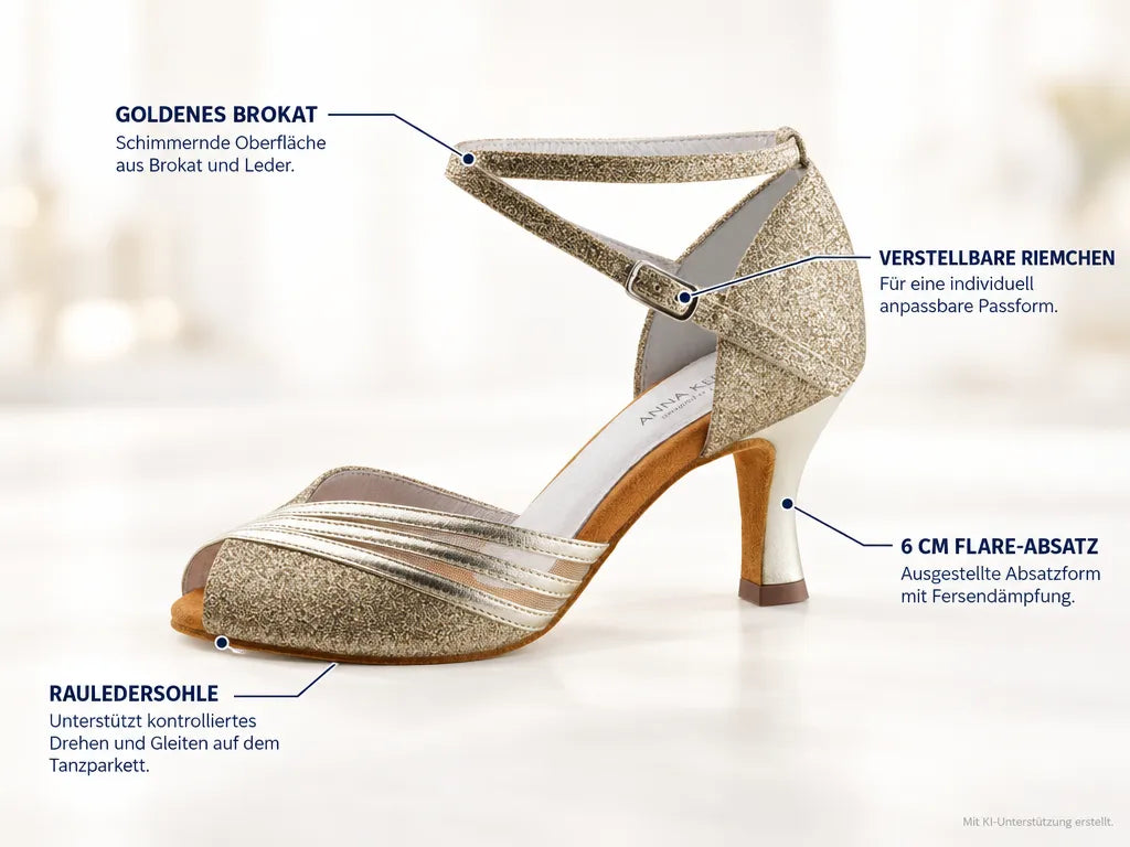 Anna Kern Damen Tanzschuhe Charlize – Produktinfografik, mit KI-Unterstützung erstellt.