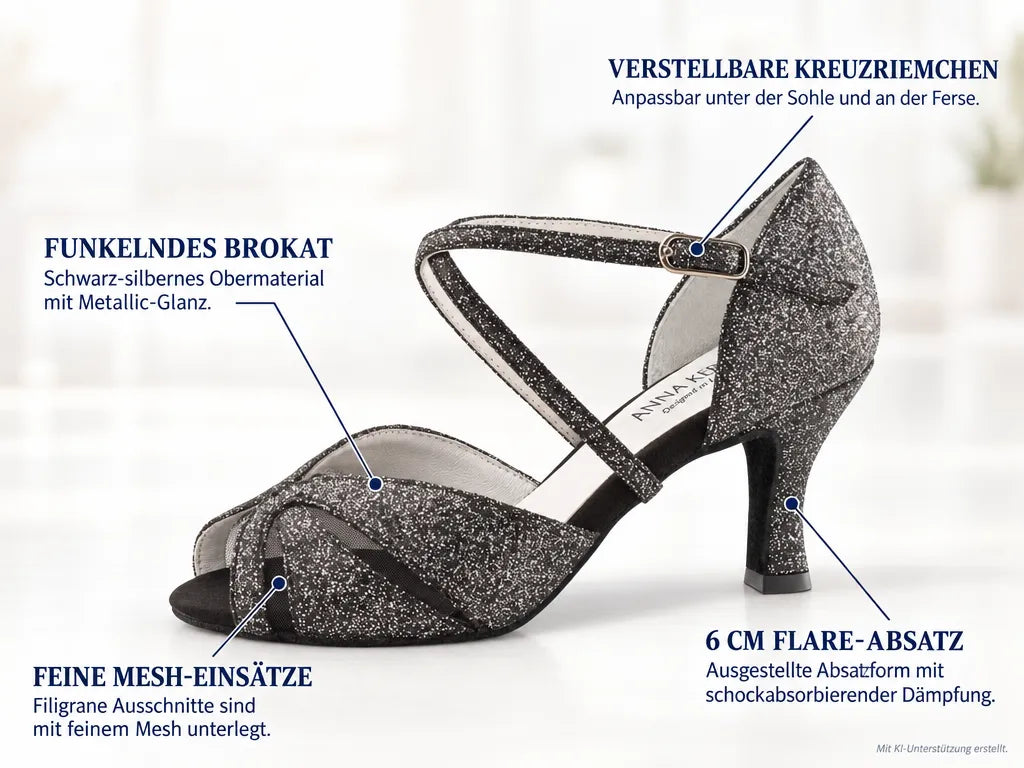 Anna Kern Damen Tanzschuhe Delphine 780-60 – Produktinfografik, mit KI-Unterstützung erstellt.
