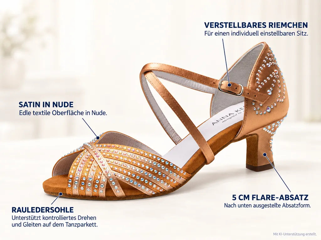 Anna Kern Damen Tanzschuhe Esmee – Produktinfografik, mit KI-Unterstützung erstellt.