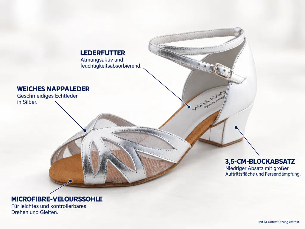 Anna Kern Damen Tanzschuhe Fabienne 599-35 – Produktinfografik, mit KI-Unterstützung erstellt.