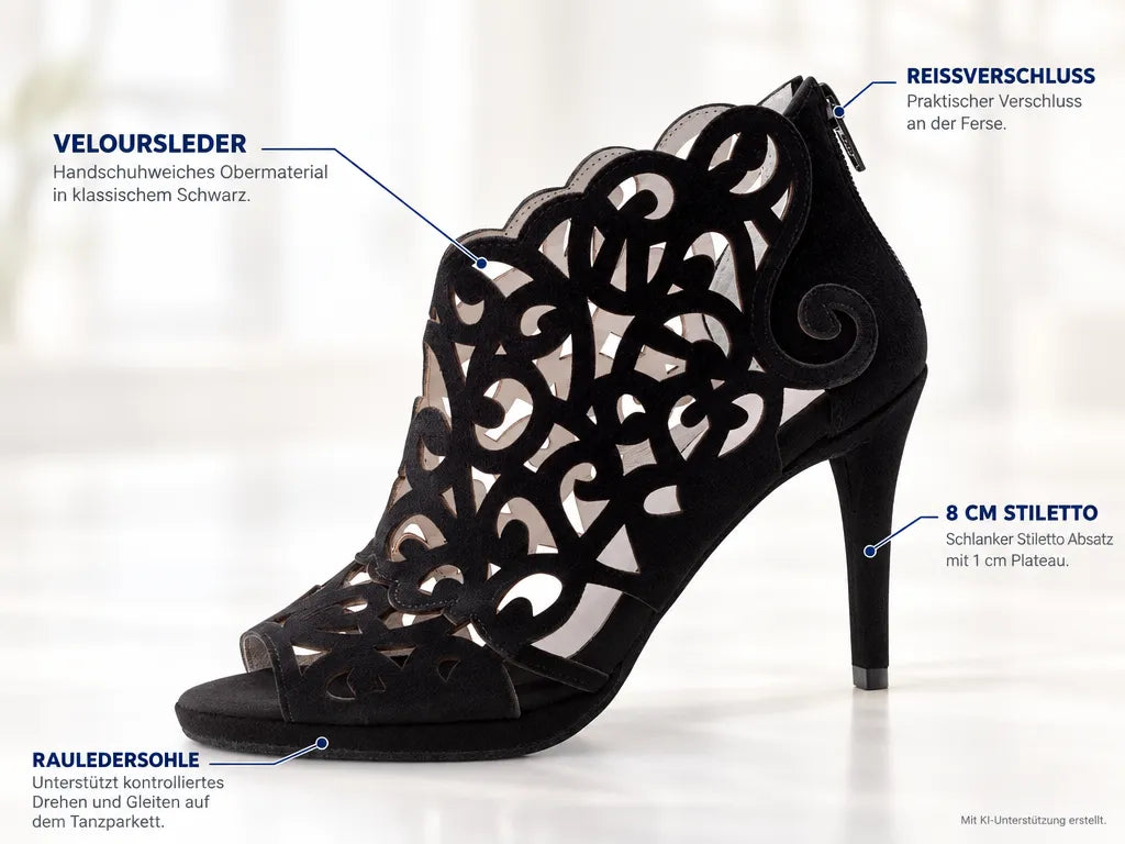 Anna Kern Damen Tanzschuhe Fleur 830-80 – Produktinfografik, mit KI-Unterstützung erstellt.