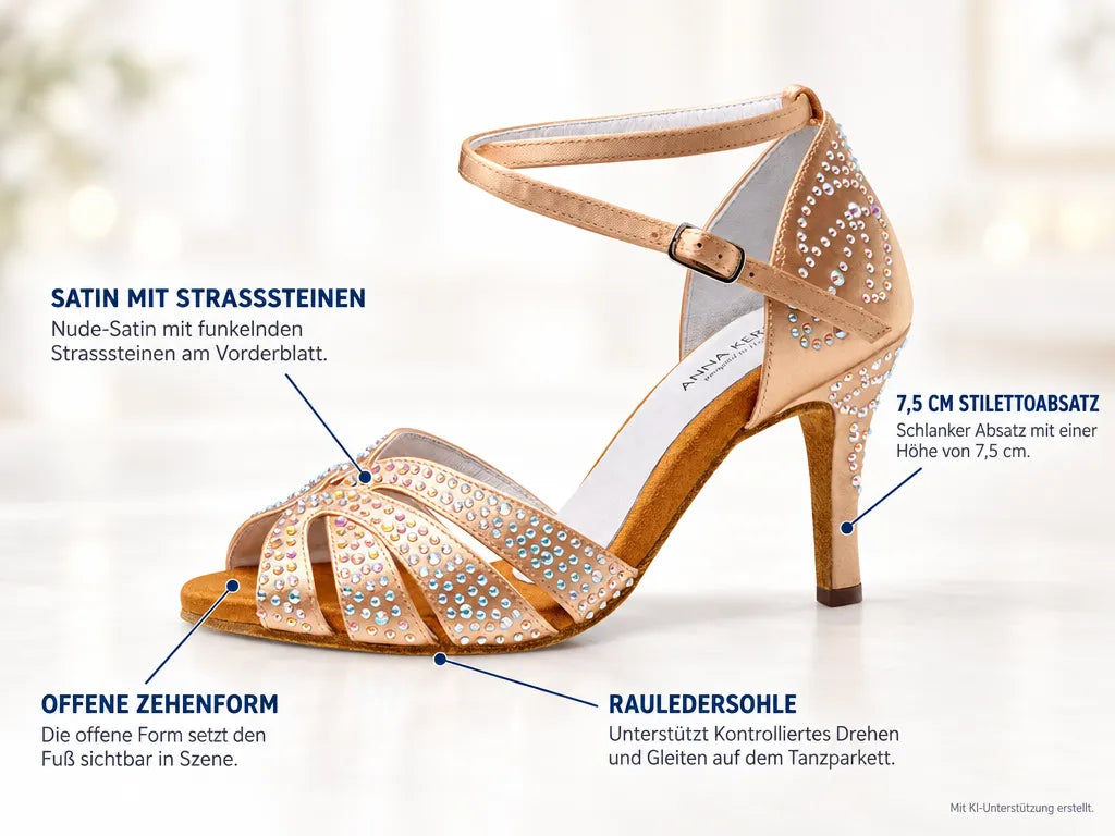 Anna Kern Damen Tanzschuhe Louve – Produktinfografik, mit KI-Unterstützung erstellt.