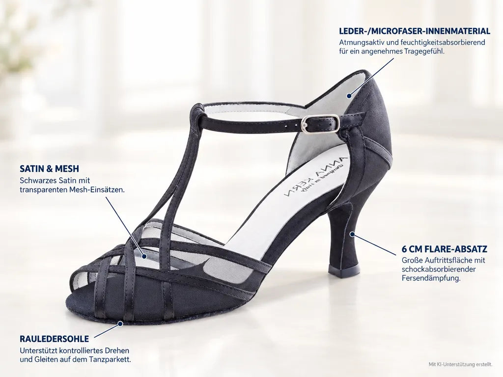 Anna Kern Damen Tanzschuhe Manon 640-60 – Produktinfografik, mit KI-Unterstützung erstellt.