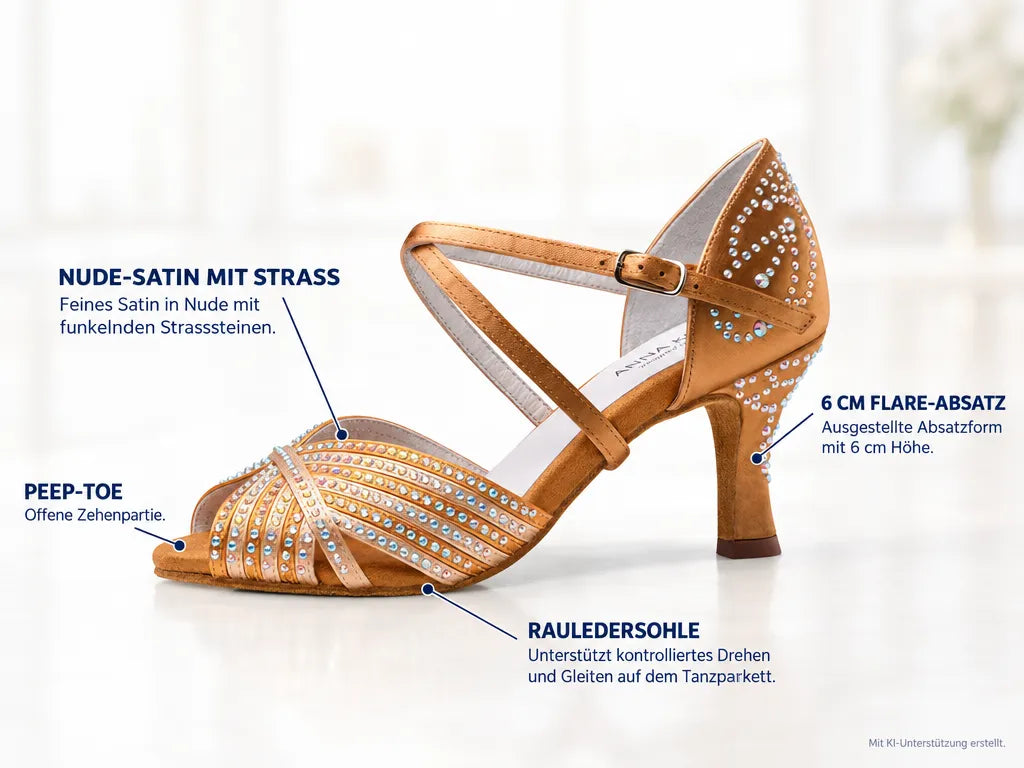 Anna Kern Damen Tanzschuhe Mireille – Produktinfografik, mit KI-Unterstützung erstellt.