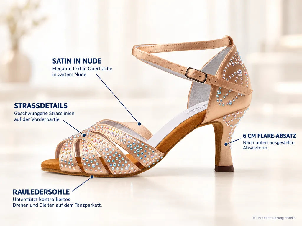 Anna Kern Damen Tanzschuhe Oceane – Produktinfografik, mit KI-Unterstützung erstellt.