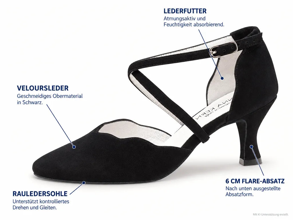 Anna Kern Damen Tanzschuhe Odile 672-60 – Produktinfografik, mit KI-Unterstützung erstellt.