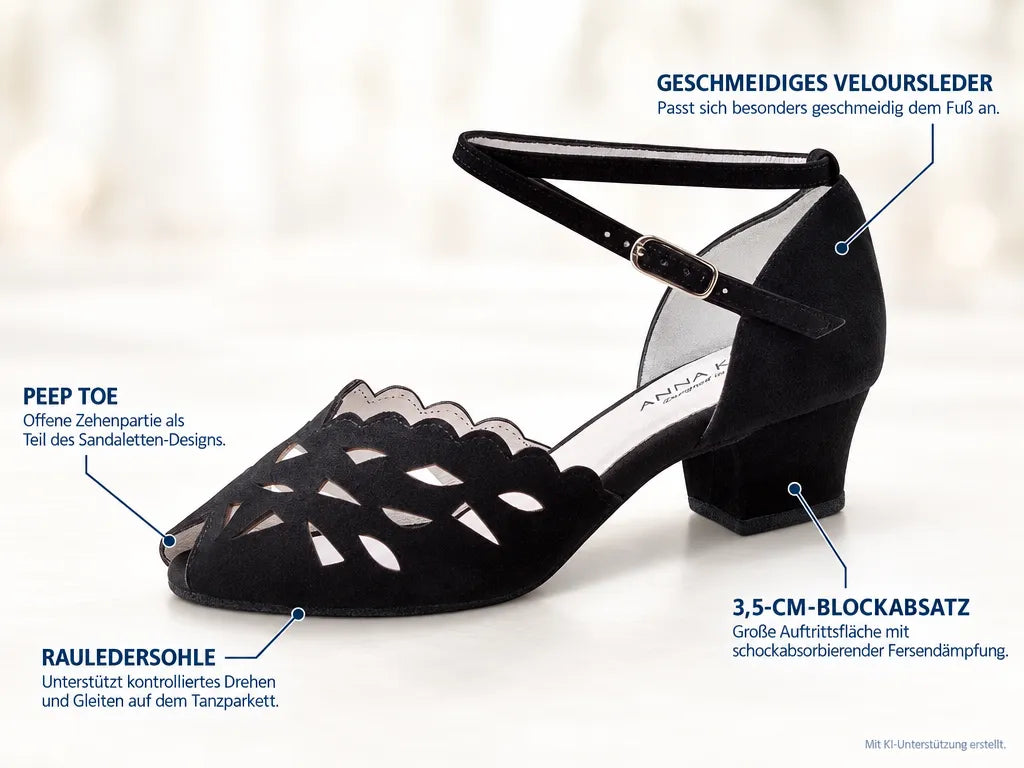 Anna Kern Damen Tanzschuhe Sabrine 530-35 – Produktinfografik, mit KI-Unterstützung erstellt.