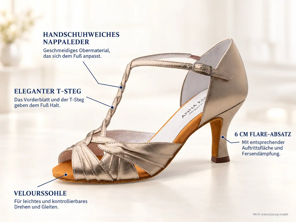 Anna Kern Damen Tanzschuhe Solange – Produktinfografik, mit KI-Unterstützung erstellt.