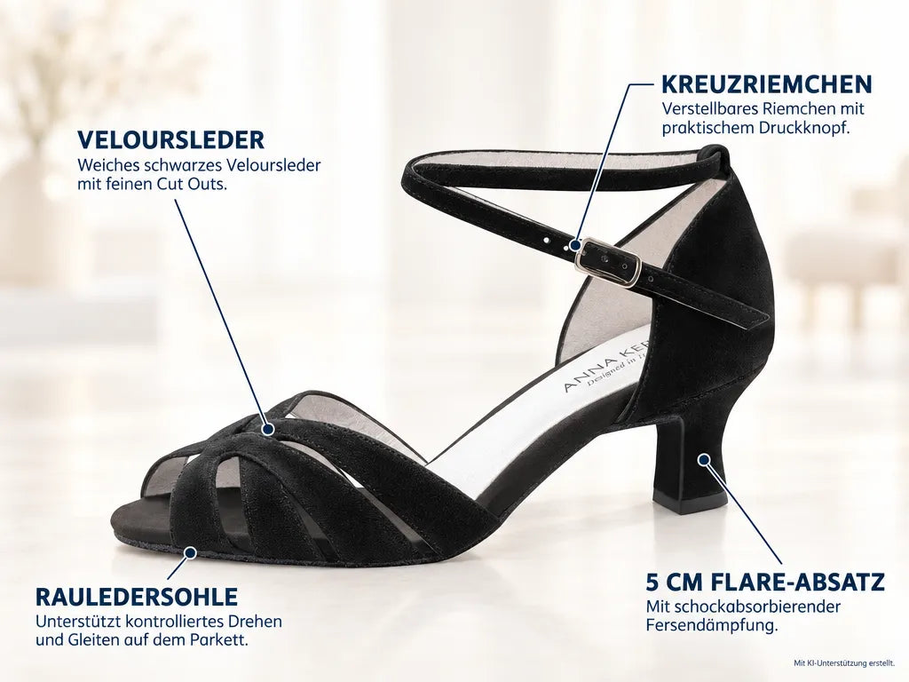 Anna Kern Damen Tanzschuhe Thea – Produktinfografik, mit KI-Unterstützung erstellt.