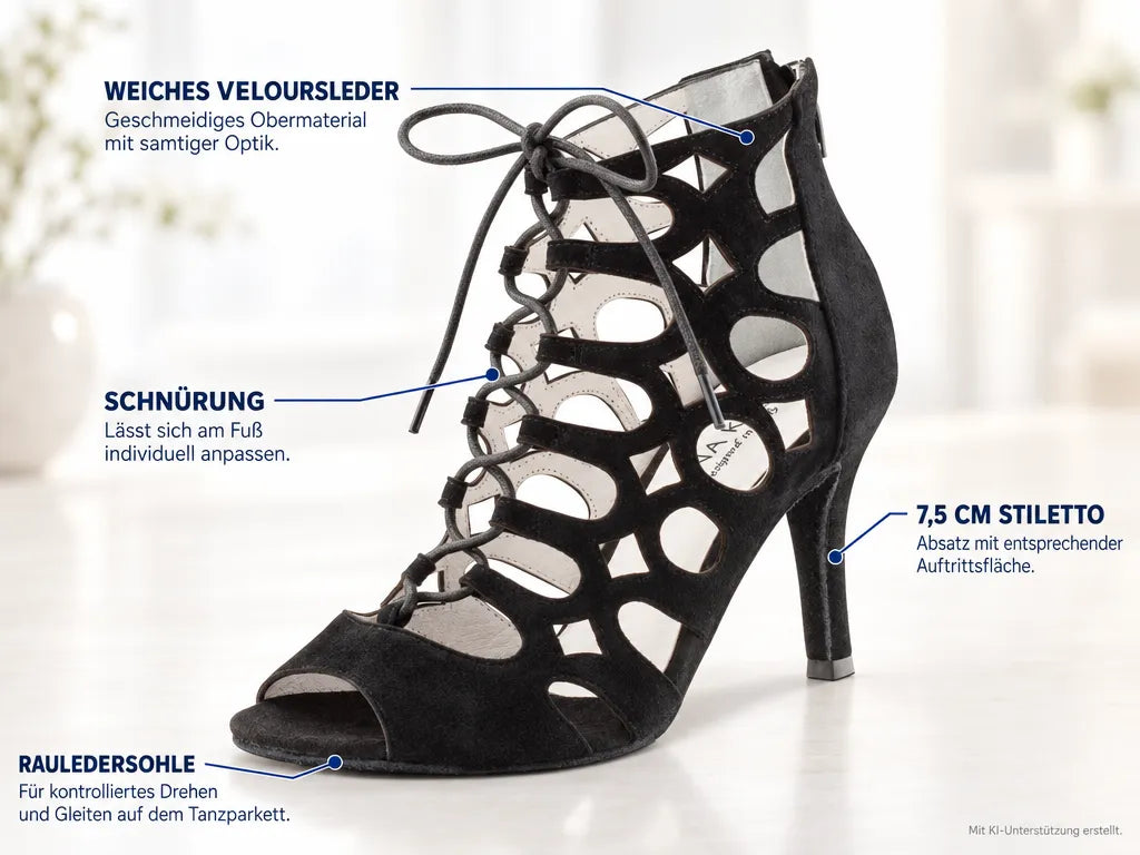 Anna Kern Damen Tanzschuhe Vivian 835-75 – Produktinfografik, mit KI-Unterstützung erstellt.