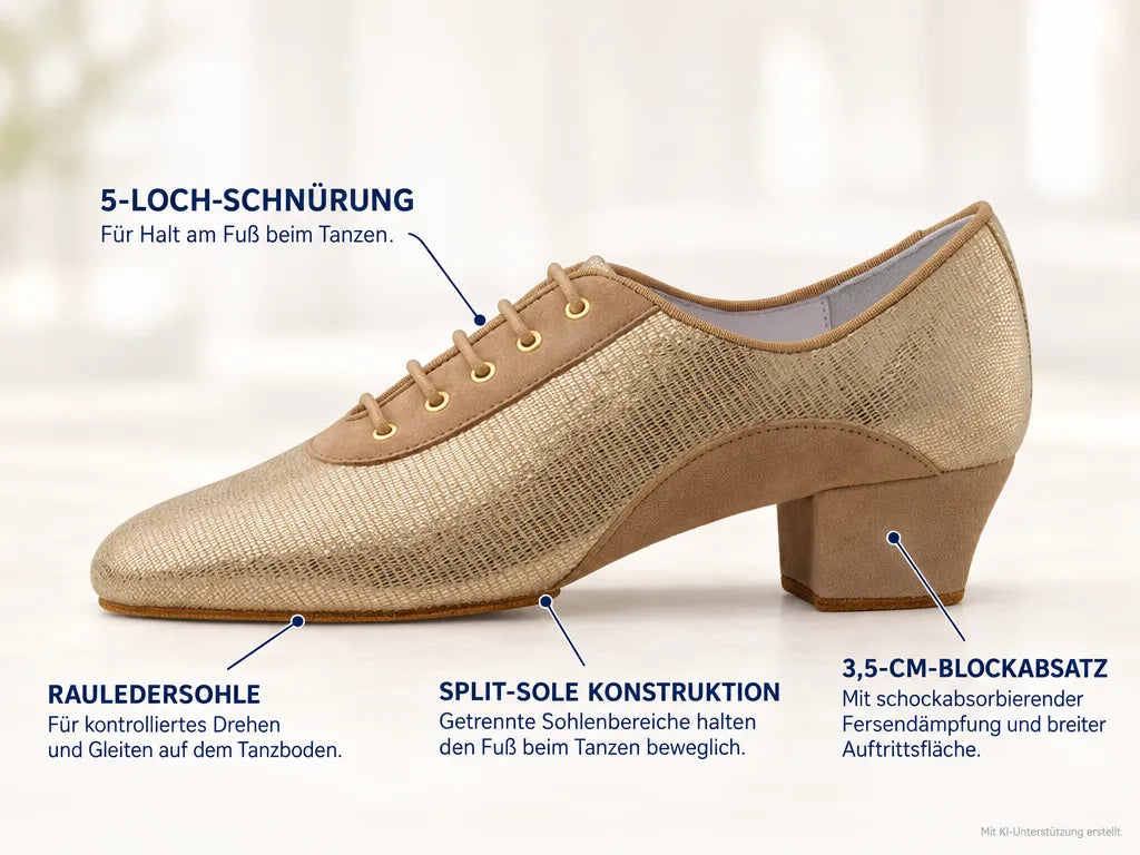 Anna Kern Damen Trainerschuhe Brienne Beige/Gold – Produktinfografik, mit KI-Unterstützung erstellt.