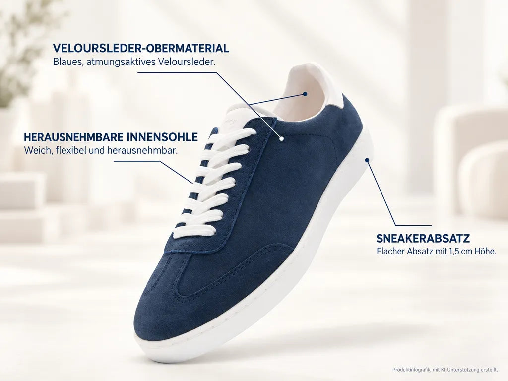 Anna Kern Suny Damen Low-Top Sneakers 7005 – Produktinfografik, mit KI-Unterstützung erstellt.