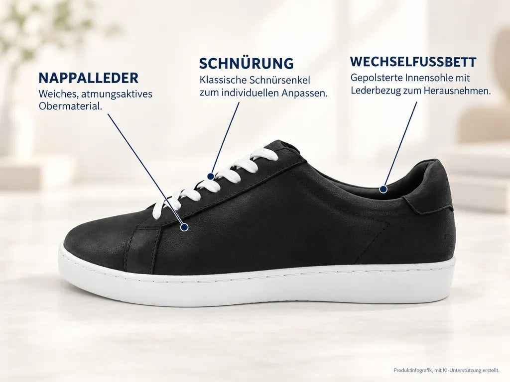 Anna Kern Suny Damen Low-Top Sneakers 7010 – Produktinfografik, mit KI-Unterstützung erstellt.