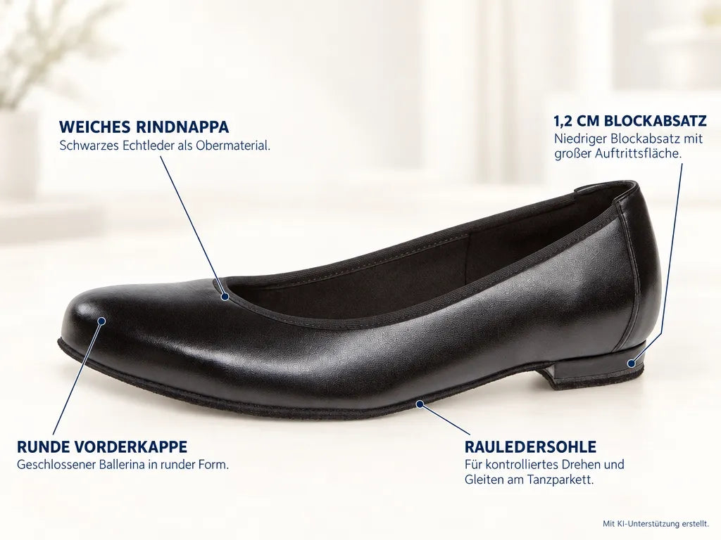 Diamant Damen Ballerinas 175-005-034 – Produktinfografik, mit KI-Unterstützung erstellt.