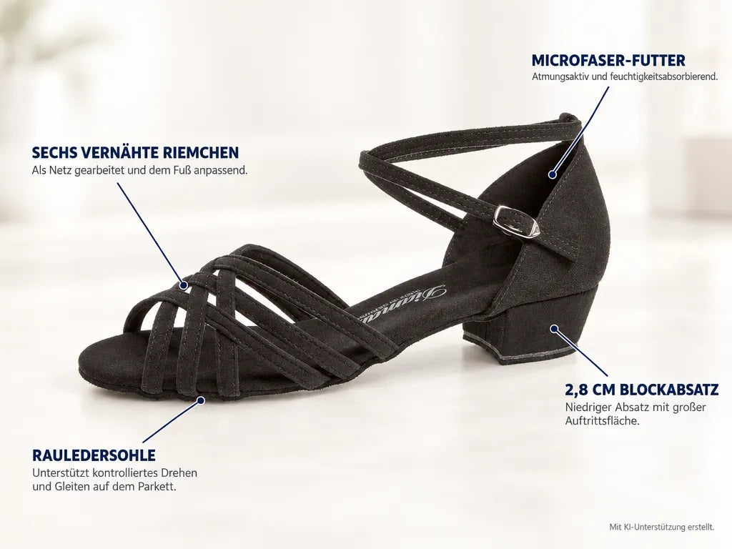 Diamant Damen Tanzschuhe 008-035-335 – Produktinfografik, mit KI-Unterstützung erstellt.