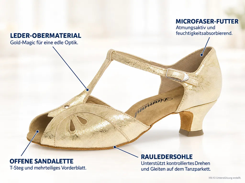 Diamant Damen Tanzschuhe 019-011-017 – Produktinfografik, mit KI-Unterstützung erstellt.