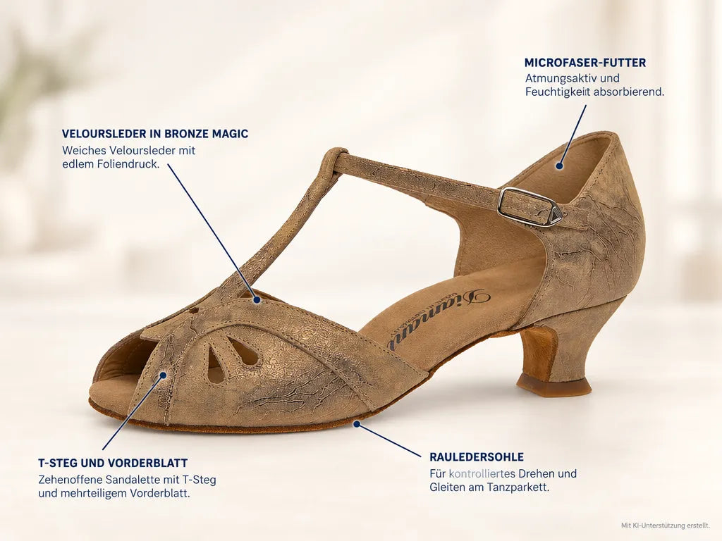 Diamant Damen Tanzschuhe 019-011-311 – Produktinfografik, mit KI-Unterstützung erstellt.