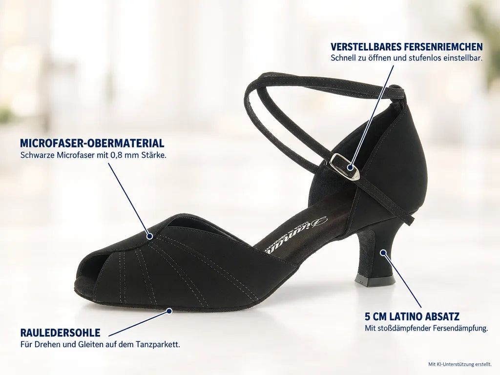 Diamant Damen Tanzschuhe 027-064-040 – Produktinfografik, mit KI-Unterstützung erstellt.