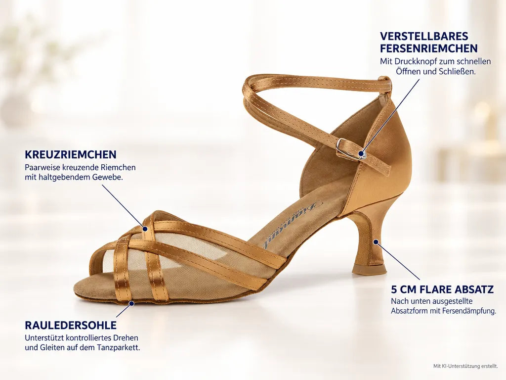 Diamant Damen Tanzschuhe 035-077-087 – Produktinfografik, mit KI-Unterstützung erstellt.