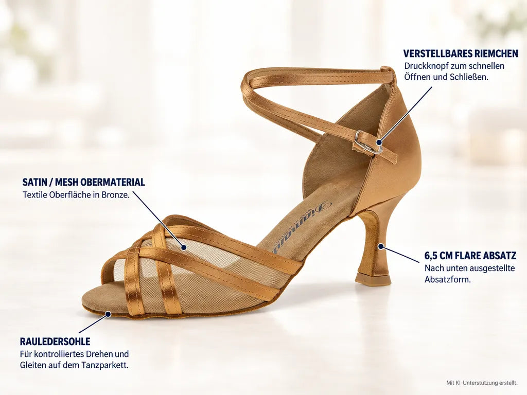 Diamant Damen Tanzschuhe 035-087-087 – Produktinfografik, mit KI-Unterstützung erstellt.