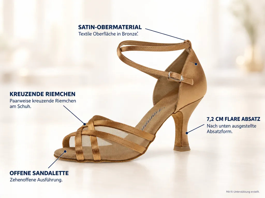 Diamant Damen Tanzschuhe 035-108-087 – Produktinfografik, mit KI-Unterstützung erstellt.