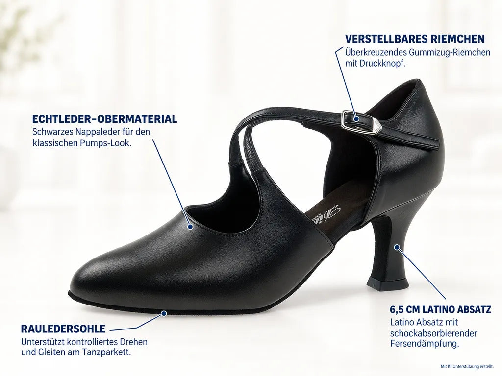 Diamant Damen Tanzschuhe 052-080-034 – Produktinfografik, mit KI-Unterstützung erstellt.