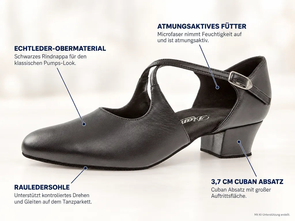 Diamant Damen Tanzschuhe 052-102-034 – Produktinfografik, mit KI-Unterstützung erstellt.