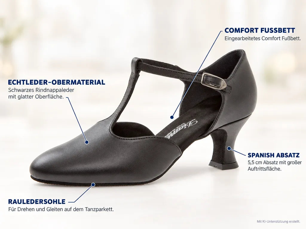 Diamant Damen Tanzschuhe 053-006-034 – Produktinfografik, mit KI-Unterstützung erstellt.