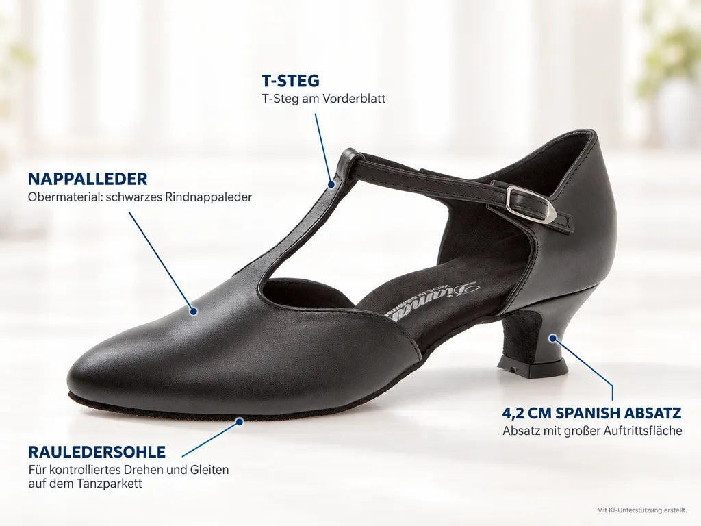 Diamant Damen Tanzschuhe 053-014-034 – Produktinfografik, mit KI-Unterstützung erstellt.