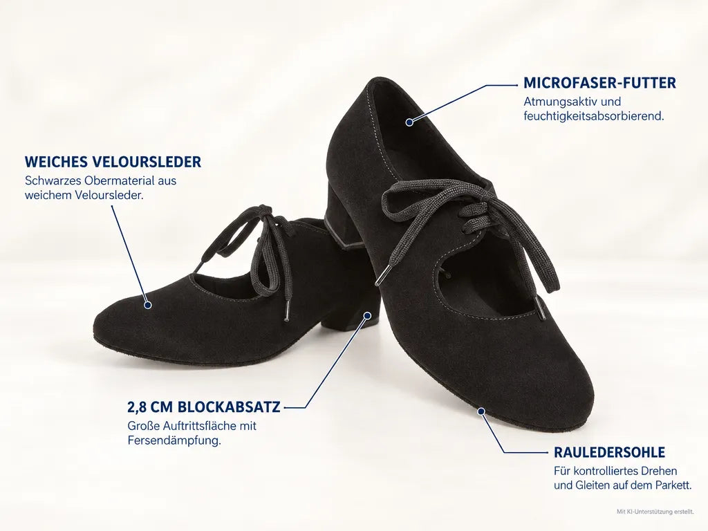 Diamant Damen Tanzschuhe 057-029-001 – Produktinfografik, mit KI-Unterstützung erstellt.